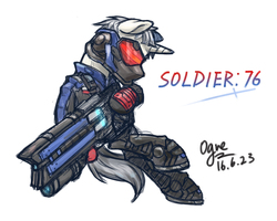 Size: 1200x961 | Tagged: safe, artist:ogre, pony, overwatch, pixiv, ponified, soldier 76, solo, video game