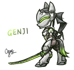 Size: 1200x1132 | Tagged: safe, artist:ogre, pony, genji (overwatch), overwatch, pixiv, ponified, solo, video game