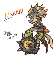 Size: 1132x1200 | Tagged: safe, artist:ogre, pony, junkrat, overwatch, pixiv, ponified, solo, video game