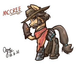 Size: 1200x1001 | Tagged: safe, artist:ogre, pony, jesse mccree, overwatch, pixiv, ponified, solo, video game