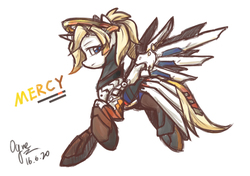 Size: 1200x846 | Tagged: safe, artist:ogre, pony, mercy, overwatch, pixiv, ponified, solo, video game