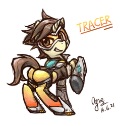 Size: 1152x1200 | Tagged: safe, artist:ogre, pony, butt, overwatch, pixiv, plot, ponified, solo, tracer, tracer's butt pose, video game