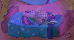 Size: 3183x1715 | Tagged: safe, artist:geoberos, twilight sparkle, g4, book, female, night, on back, reading, solo