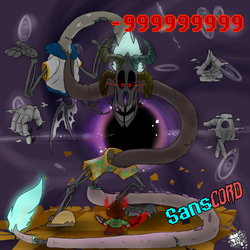 Size: 800x800 | Tagged: safe, artist:sanyo2100, discord, g4, chara, crossover, disembodied hand, fight, fusion, game over, red eyes, sans (undertale), skeleton, undertale, w.d. gaster, we're screwed, xk-class end-of-the-world scenario