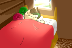 Size: 3300x2200 | Tagged: safe, artist:bravefleet, oc, oc only, oc:green mist, bed, high res, sleeping, solo