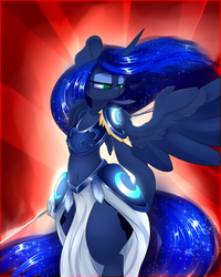 Size: 2000x2500 | Tagged: safe, artist:madacon, princess luna, pony, semi-anthro, g4, armor, belly button, bipedal, color porn, female, high res, hips, newbie artist training grounds, solo, sword, unconvincing armor, warrior luna, weapon