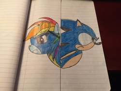 Size: 3264x2448 | Tagged: safe, artist:tristanmendez, rainbow dash, g4, crossover, high res, male, sonic the hedgehog, sonic the hedgehog (series), traditional art