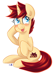 Size: 574x793 | Tagged: safe, artist:bloodorangepancakes, oc, oc only, oc:ruby pancakes, solo, tongue out