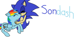 Size: 1001x529 | Tagged: safe, artist:luvsondash, rainbow dash, pony, g4, 1000 hours in ms paint, crossover, female, interspecies, male, shipping, sonic the hedgehog, sonic the hedgehog (series), sonicdash, straight
