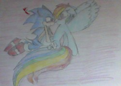 Size: 774x547 | Tagged: safe, artist:shadowthehedghog3, rainbow dash, g4, crossover, male, sonic the hedgehog, sonic the hedgehog (series), traditional art