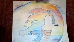 Size: 1024x576 | Tagged: safe, artist:amyrose12xx, rainbow dash, g4, crossover, male, sonic boom, sonic the hedgehog, sonic the hedgehog (series), traditional art