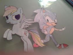 Size: 960x720 | Tagged: safe, artist:elapegasisterforever, rainbow dash, g4, bashing, craft, crossover, irl, male, papercraft, photo, sonic the hedgehog, sonic the hedgehog (series), traditional art