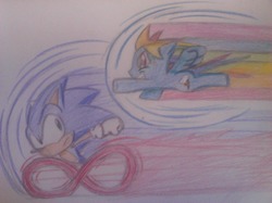 Size: 2592x1936 | Tagged: safe, artist:solarsonic21, rainbow dash, g4, crossover, male, sonic the hedgehog, sonic the hedgehog (series), traditional art