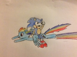 Size: 1280x960 | Tagged: safe, artist:geekygraphics42, rainbow dash, g4, crossover, male, sonic the hedgehog, sonic the hedgehog (series), traditional art