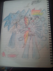Size: 1944x2592 | Tagged: safe, artist:xamy-the-hedgiex, rainbow dash, anthro, unguligrade anthro, g4, crossover, cutie mark, male, sonic the hedgehog, sonic the hedgehog (series), traditional art