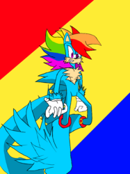 Size: 597x800 | Tagged: safe, artist:rainic, rainbow dash, oc, oc only, oc:rainic, hedgehog, hybrid, pegasus, anthro, unguligrade anthro, g4, crossover, fusion, fusion:rainbow dash, fusion:sonic the hedgehog, fusion:sonicdash, hedgehog pony, intersex, nonbinary, solo, sonic the hedgehog, sonic the hedgehog (series)