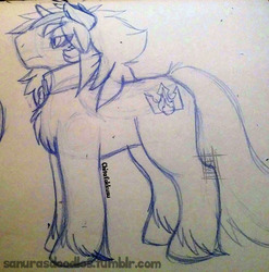 Size: 1237x1250 | Tagged: safe, artist:chitafokkusu, oc, oc only, oc:daymian, pony, unicorn, male, monochrome, ponified, simple background, sketch, solo, traditional art, white background