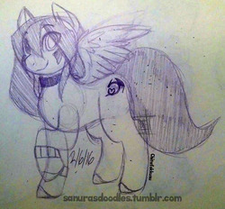 Size: 1250x1161 | Tagged: safe, artist:chitafokkusu, oc, oc only, oc:renni, pegasus, pony, female, monochrome, ponified, simple background, sketch, solo, traditional art, white background