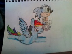 Size: 1024x768 | Tagged: safe, artist:kennabird998, rainbow dash, g4, crossover, male, sonic the hedgehog, sonic the hedgehog (series), traditional art