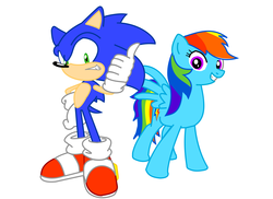 Size: 1755x1275 | Tagged: safe, artist:megaartist923, rainbow dash, g4, crossover, male, sonic the hedgehog, sonic the hedgehog (series)