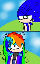 Size: 800x1280 | Tagged: safe, artist:sonaleethehedgehog23, rainbow dash, anthro, g4, crossover, male, sonic the hedgehog, sonic the hedgehog (series), sonicified