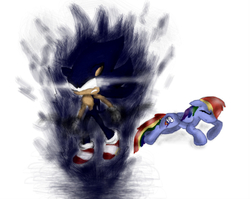 Size: 439x350 | Tagged: safe, artist:sparklyblue19, rainbow dash, g4, crossover, dark sonic, male, sonic the hedgehog, sonic the hedgehog (series), sonic x