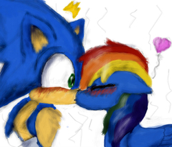 Size: 408x350 | Tagged: safe, artist:evabronyloveart, rainbow dash, pony, g4, crossover, female, heart, interspecies, male, ship:sonicdash, shipping, sonic the hedgehog, sonic the hedgehog (series), straight