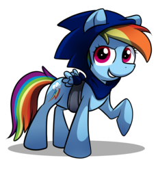 Size: 4383x4737 | Tagged: safe, artist:fj-c, rainbow dash, g4, absurd resolution, clothes, cosplay, costume, crossover, female, hoodie, male, simple background, small wings, solo, sonic the hedgehog, sonic the hedgehog (series), transparent background