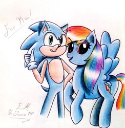 Size: 924x948 | Tagged: safe, artist:chikisxsxs210, rainbow dash, pony, g4, crossover, male, sonic the hedgehog, sonic the hedgehog (series), traditional art