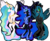 Size: 571x464 | Tagged: safe, artist:bright ink, nightmare moon, princess celestia, queen chrysalis, alicorn, changeling, changeling queen, pony, g4, crown, ethereal mane, fangs, female, helmet, jewelry, regalia, trio