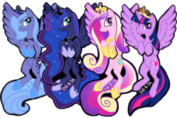 Size: 662x442 | Tagged: safe, artist:bright ink, princess cadance, princess luna, twilight sparkle, alicorn, pony, g4, s1 luna, twilight sparkle (alicorn)