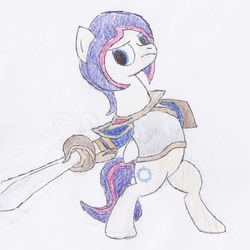 Size: 1743x1740 | Tagged: safe, artist:egg_roll, pony, league of legends, ponified, rapier, solo, sword, weapon