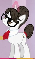 Size: 204x348 | Tagged: safe, screencap, raven, pony, unicorn, g4, the crystal empire, background pony, cropped, female, glasses, mare, smiling, solo