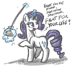 Size: 3000x2757 | Tagged: safe, artist:flutterthrash, rarity, pony, unicorn, g4, duel, female, fencing, high res, iron maiden, levitation, lidded eyes, lyrics, magic, newbie artist training grounds, open mouth, powerslave (album), raised hoof, raised leg, smirk, solo, song reference, telekinesis, text, the duellists