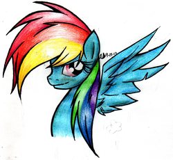 Size: 2106x1939 | Tagged: safe, artist:gerardwei, rainbow dash, g4, bust, female, looking at you, portrait, signature, simple background, solo, traditional art, white background