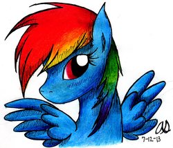 Size: 1936x1659 | Tagged: safe, artist:gerardwei, rainbow dash, g4, female, fluffy mane, looking at you, solo, spread wings, traditional art