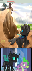 Size: 478x1063 | Tagged: safe, artist:vavacung, queen chrysalis, spike, thorax, changeling, dragon, g4, the times they are a changeling, canterlot, crying, hilarious in hindsight, smiling