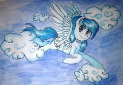 Size: 1037x718 | Tagged: safe, artist:namiflack, oc, oc only, oc:windflaw, pony, sky, solo