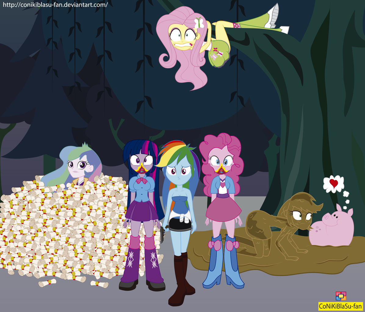 1228649 Safe Artistconikiblasu Fan Applejack Fluttershy Pinkie Pie Princess Celestia 9620