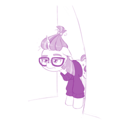 Size: 888x888 | Tagged: safe, artist:dstears, moondancer, pony, unicorn, g4, cute, female, glasses, mare, monochrome, solo, unamused