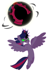 Size: 1024x1325 | Tagged: safe, artist:wolfangelmoon, twilight sparkle, alicorn, pony, g4, angry, corrupted, dark magic, fanfic art, female, magic, magic sphere, mare, simple background, solo, sombra eyes, spread wings, transparent background, twilight sparkle (alicorn), vector, wings