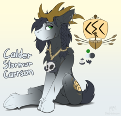 Size: 3821x3680 | Tagged: safe, artist:ralek, oc, oc only, oc:calder stormur carrson, caribou, amputee, anchor, cloven hooves, high res, piercing, reference sheet, skull, solo, unshorn fetlocks