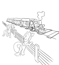 Size: 1800x2000 | Tagged: safe, applejack, pinkie pie, rarity, pony, g4, lineart, monochrome, train