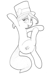 Size: 1155x1529 | Tagged: safe, artist:zacharyisaacs, oc, oc only, oc:hattsy, earth pony, pony, hat, lidded eyes, monochrome, open mouth, solo, top hat