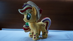 Size: 5456x3064 | Tagged: safe, artist:egalgay, handmade, irl, photo, plushie, rainbow power applejack, solo