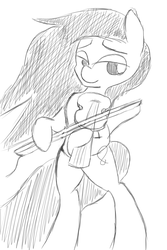 Size: 3000x4500 | Tagged: safe, artist:purpleblackkiwi, octavia melody, earth pony, pony, g4, bipedal, female, monochrome, musical instrument, sketch, solo, violin