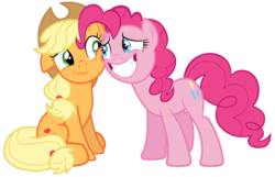 Size: 10900x7000 | Tagged: safe, artist:tardifice, applejack, pinkie pie, g4, hearthbreakers, absurd resolution, apology, cowboy hat, duo, hat, simple background, squishy cheeks, stetson, teeth, transparent background, vector, wavy mouth