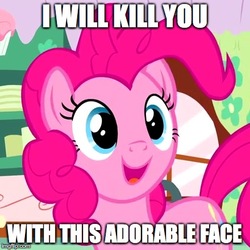 Size: 440x440 | Tagged: safe, edit, edited screencap, screencap, pinkie pie, g4, my little pony: friendship is magic, no second prances, adorable face, cute, diapinkes, female, image macro, meme, solo