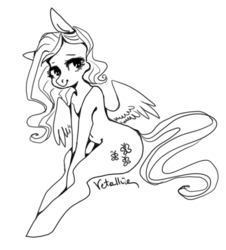 Size: 685x759 | Tagged: safe, artist:vetallie, fluttershy, g4, black and white, female, grayscale, looking at you, monochrome, simple background, sitting, solo, spread wings, white background