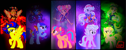 Size: 2456x982 | Tagged: safe, artist:mlpariana, indigo zap, lemon zest, sour sweet, sugarcoat, sunny flare, pony, equestria girls, g4, crystal prep shadowbolts, raised hoof, shadow five